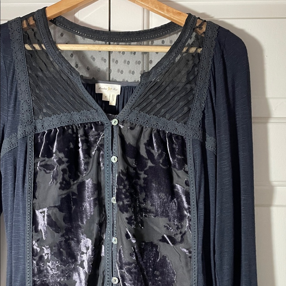 Anthropologie / Meadow Rue Velvet-Front Button Down Top
